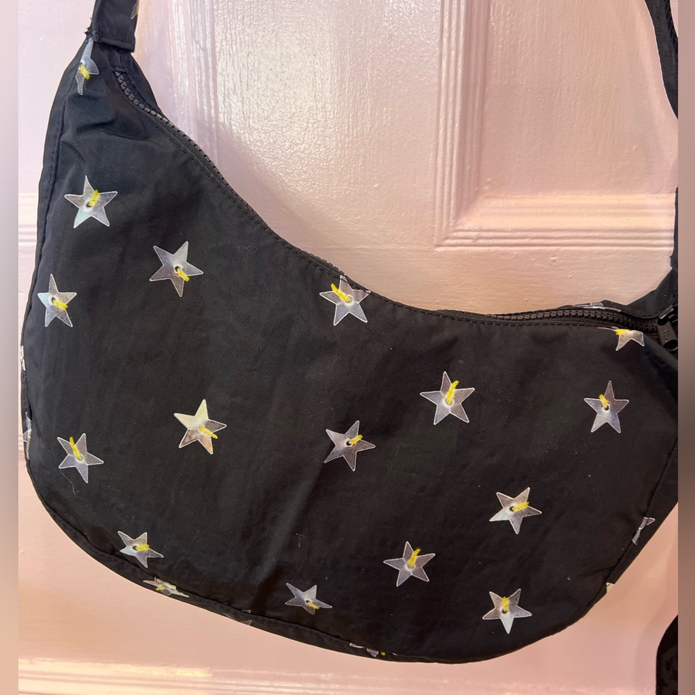 Baggu Medium Crescent Nylon Shoulder Black stars